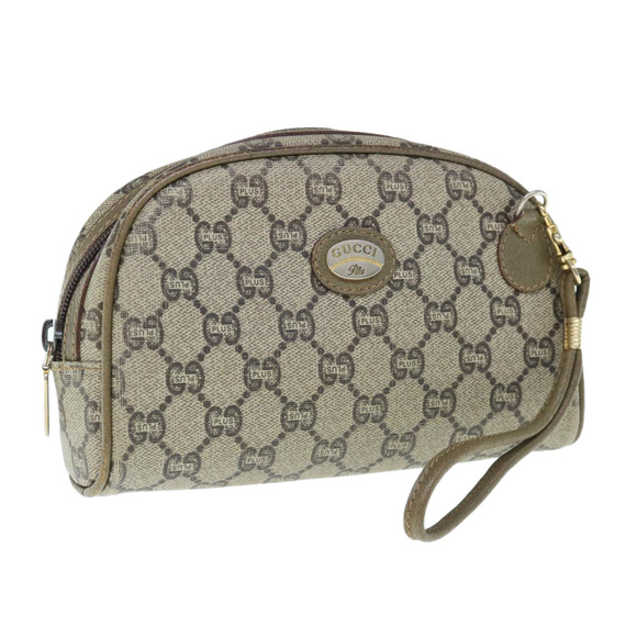 GUCCI GG Plus Supreme Clutch Bag PVC Leather Beige Auth 62976 - Picture 1 of 16